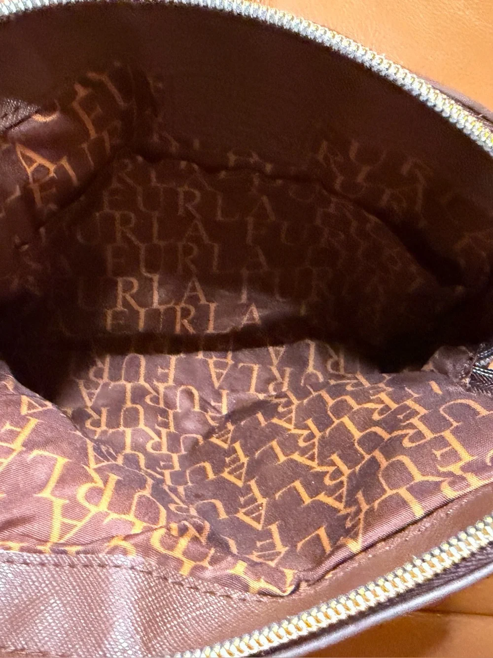 ✈️FURLA for Saudia Airlines Brown  Saffiano Leather Pouch w/ Gold Accents